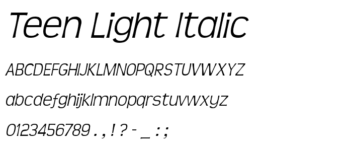 Teen Light Italic font